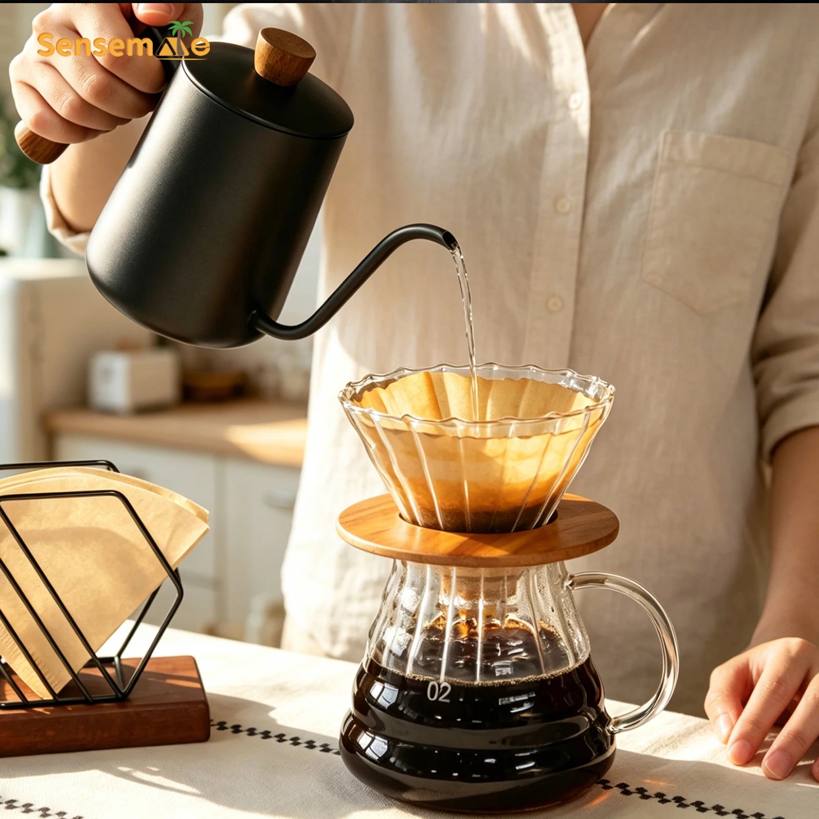 Complete Manual Pour Over Coffee Set V Shape Glass Dripper 600ml Gooseneck Kettle Kit Portable Coffee Travel Bag Barista Gift