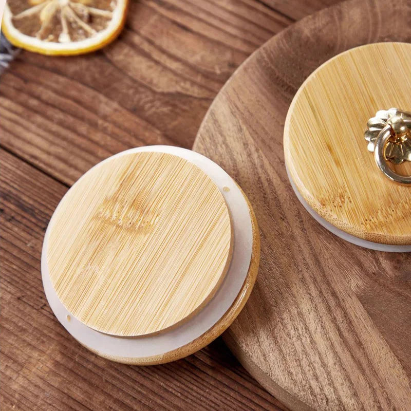 Food Container Kitchen Storage Bottles Glass Airtight Canister Grains Tea Coffee Beans Grains Candy Jars with Wood Lid and Spoon