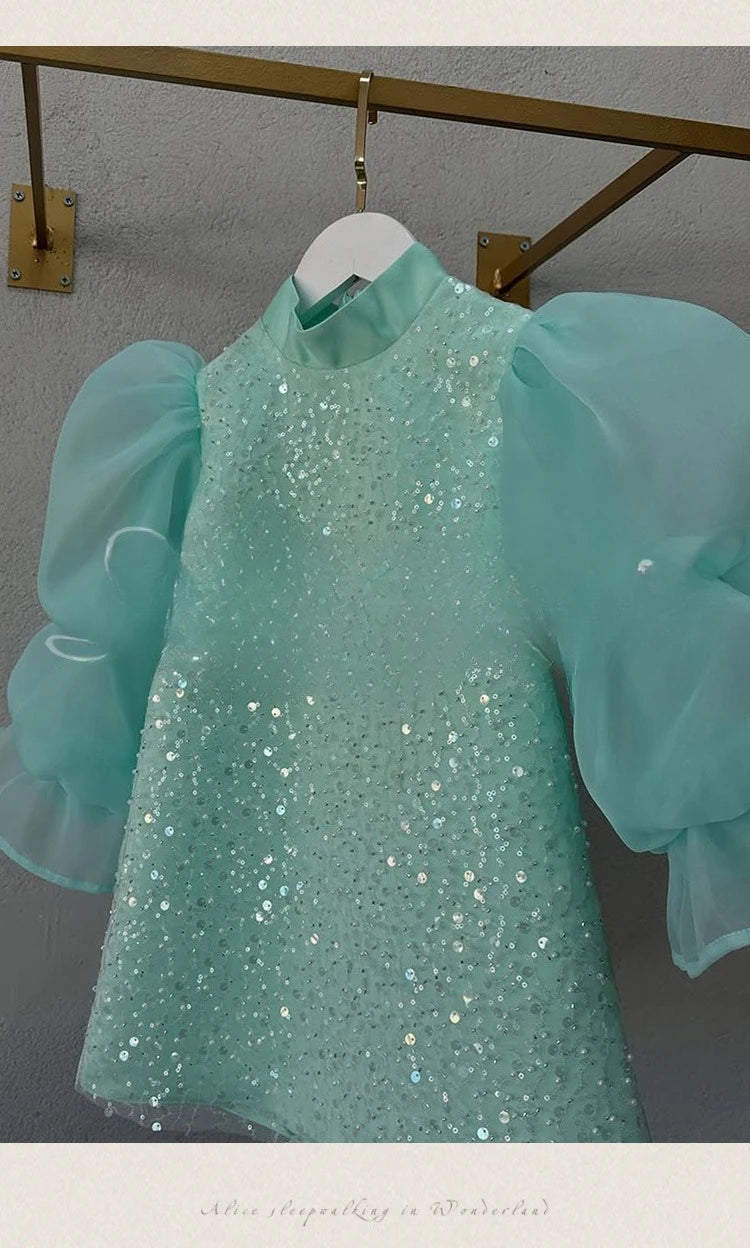 Teen Girl Clothes 2025 New Glitter Kids Girls Princess Gown Piano Recital Sweet Party Outfit Toddler Formal Wear Costume Vestido