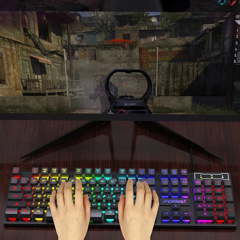 USB Wired Keyboard RGB Color Gaming Keyboard Mechanical Feel keyboard 104 Keys Standard Keyboard for Windows Laptop Computer