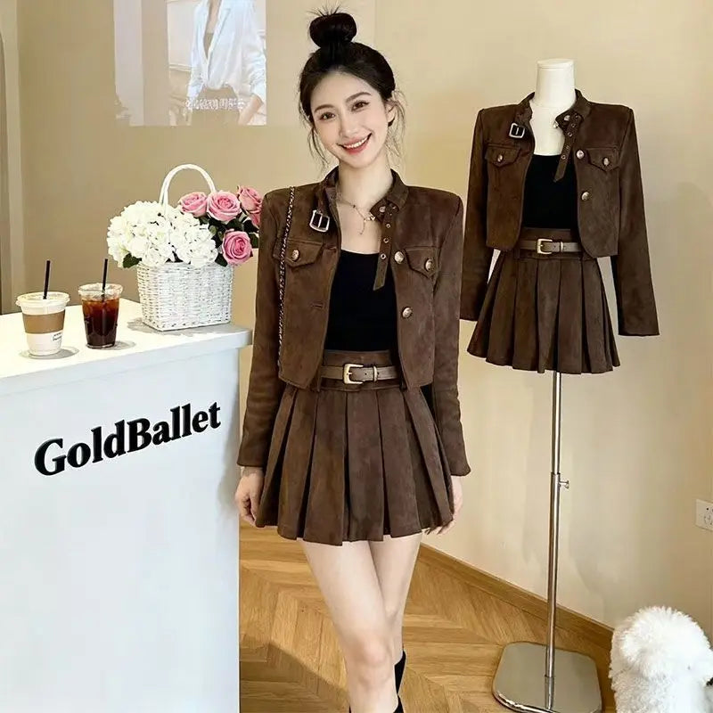 Fashionable Short Outerwear And Half-length Pleated Skirt Set Women's Spring 2026 Stylish Slimming Ensemble Casual Style