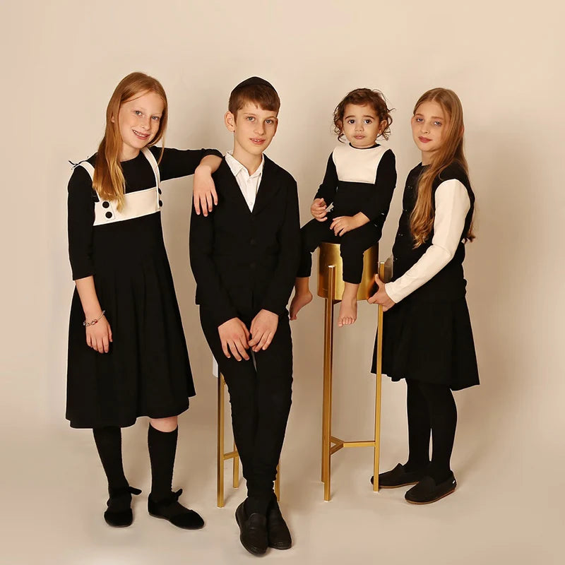 Girls dress elegant leather and cotton family set girls strap dress black outfit clothes for autumn/winter adjust buttons w/bows