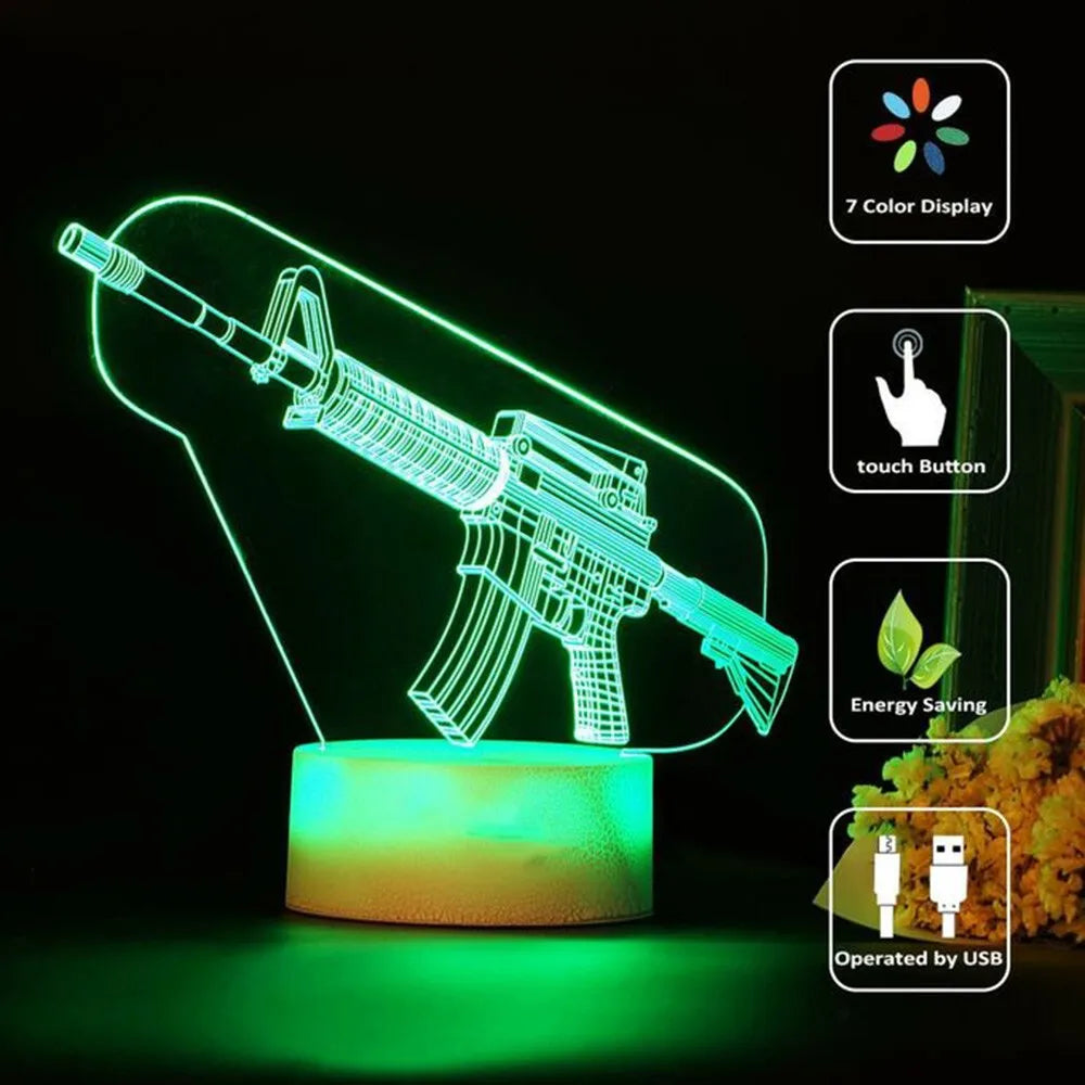 Game Rifle 3d Led Night Light Gaming Desktop Room Decoration Game Atmosphere Light Table Lamp Birthday Christmas Gifts for Boys