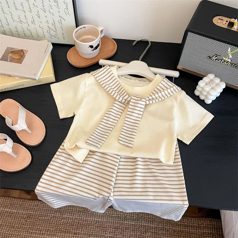 New Girls Summer Sets Children Casual Printed T-Shirt Suit Kids Short-Sleeve Top+Shorts Pcs Outfits Teenager Fashion Clothes
