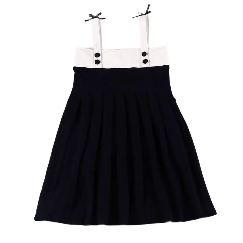 Girls dress elegant leather and cotton family set girls strap dress black outfit clothes for autumn/winter adjust buttons w/bows
