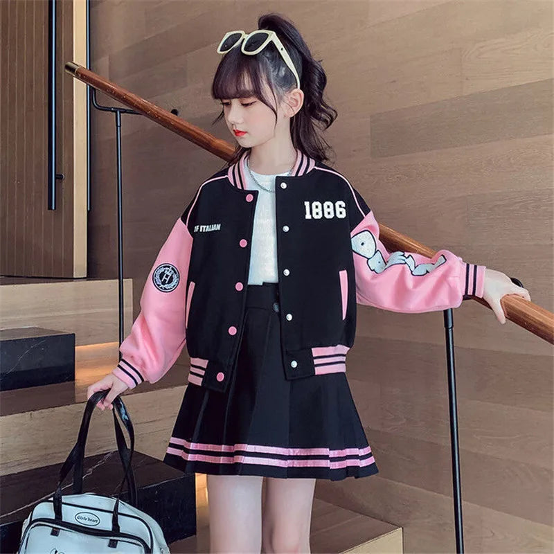 2024 Girls Clothing Sets Children Long Sleeved Coats Skirts Suit Teenage Girl Jacket Baseball Suit Kids Tracksuit Outfit Clothes