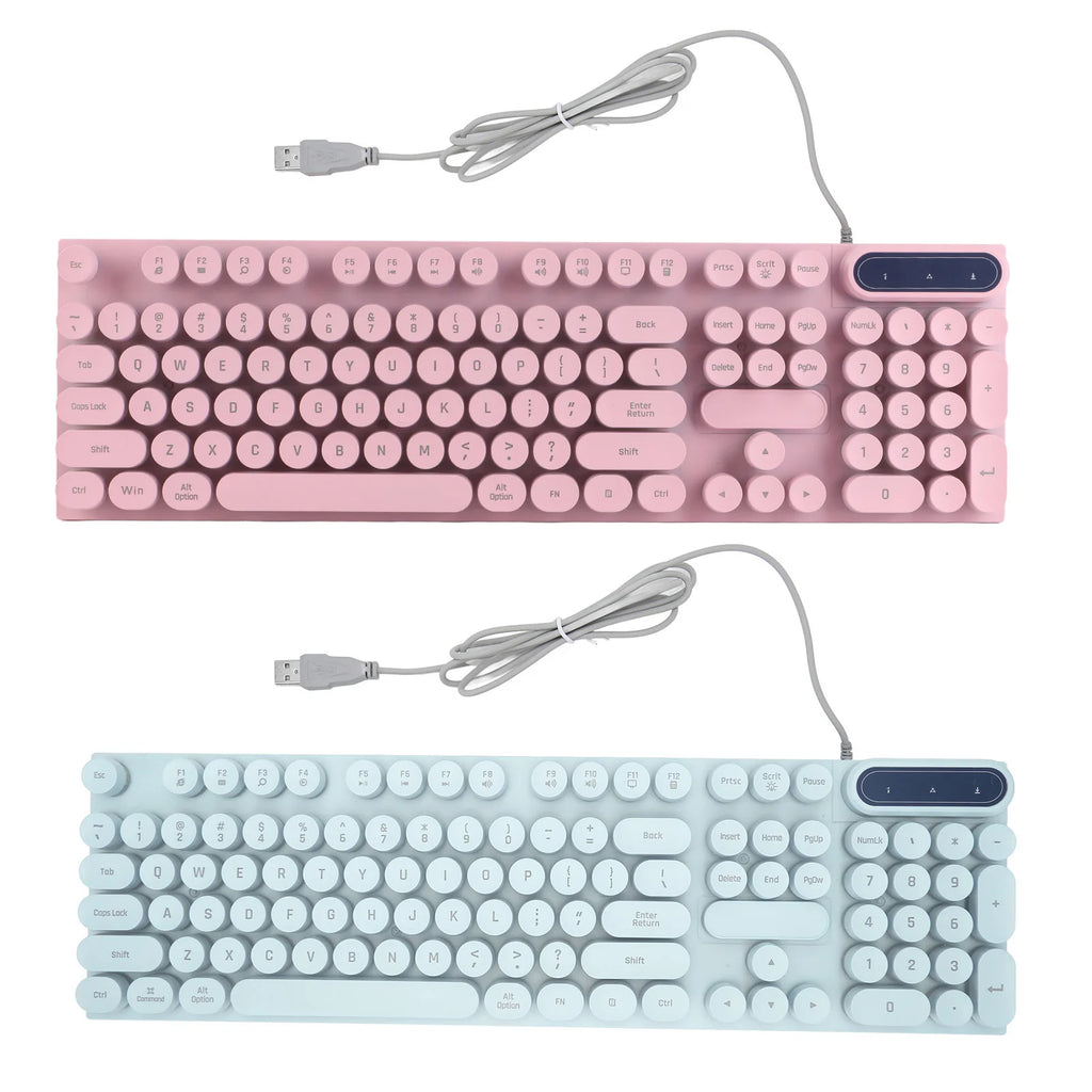 1Pc Gaming Keyboard USB Round 104 Keycaps Backlit Ergonomic Fodable Feet Multimedia Keys Wired Keyboard for Desktop Laptop