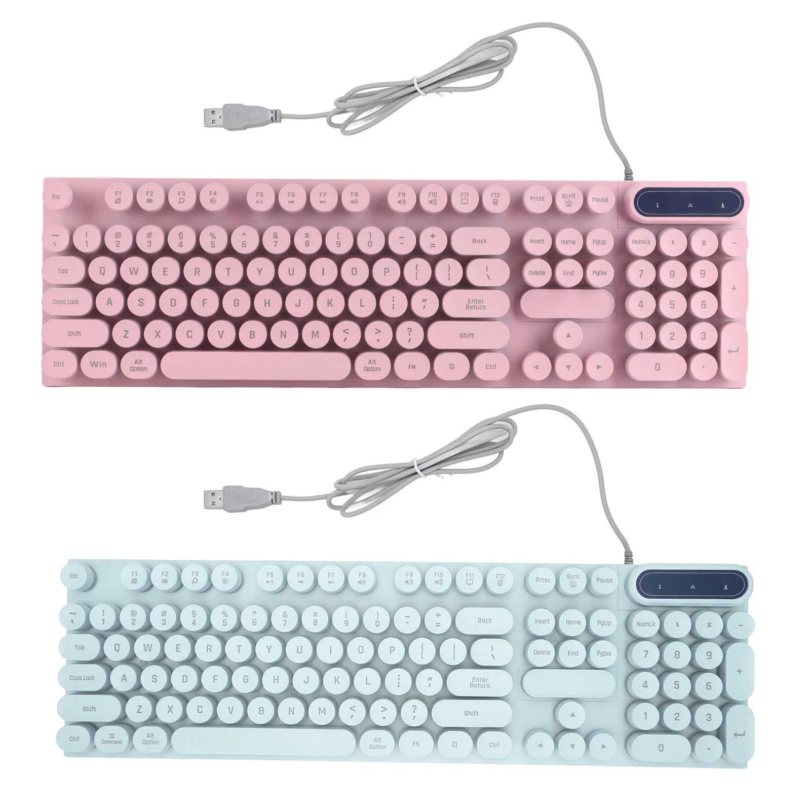 1Pc Gaming Keyboard USB Round 104 Keycaps Backlit Ergonomic Fodable Feet Multimedia Keys Wired Keyboard for Desktop Laptop