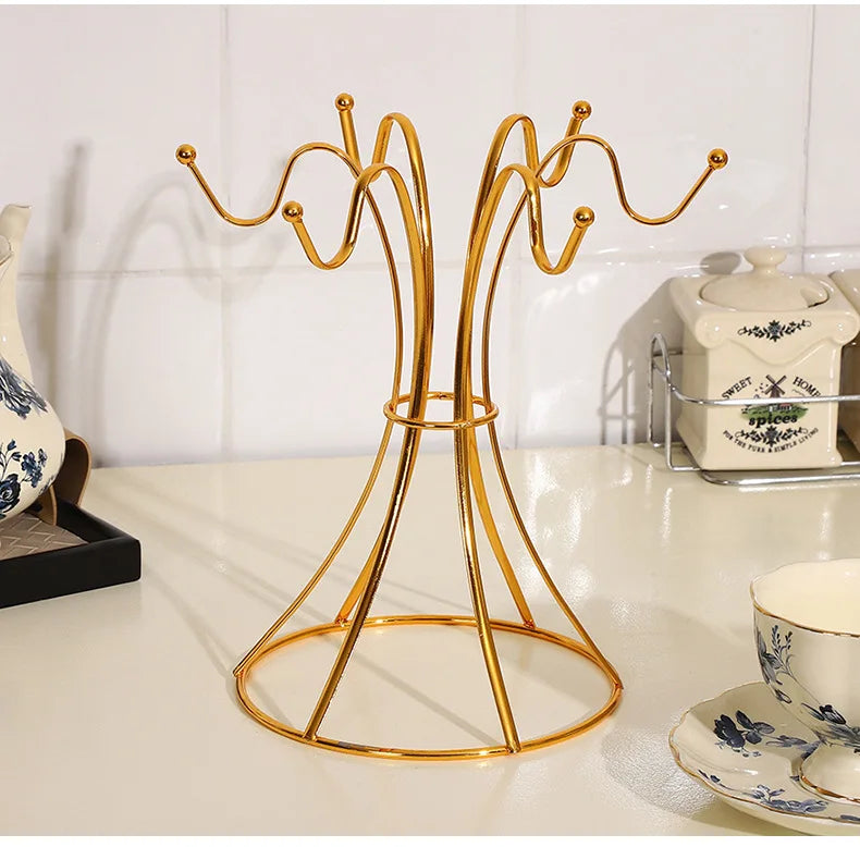 Home Desktop Flat Six Cup Iron Frame, Kitchen Inverted Water Cup Storage Rack, Restaurant Coffee Cup Storage And Drainage Rack