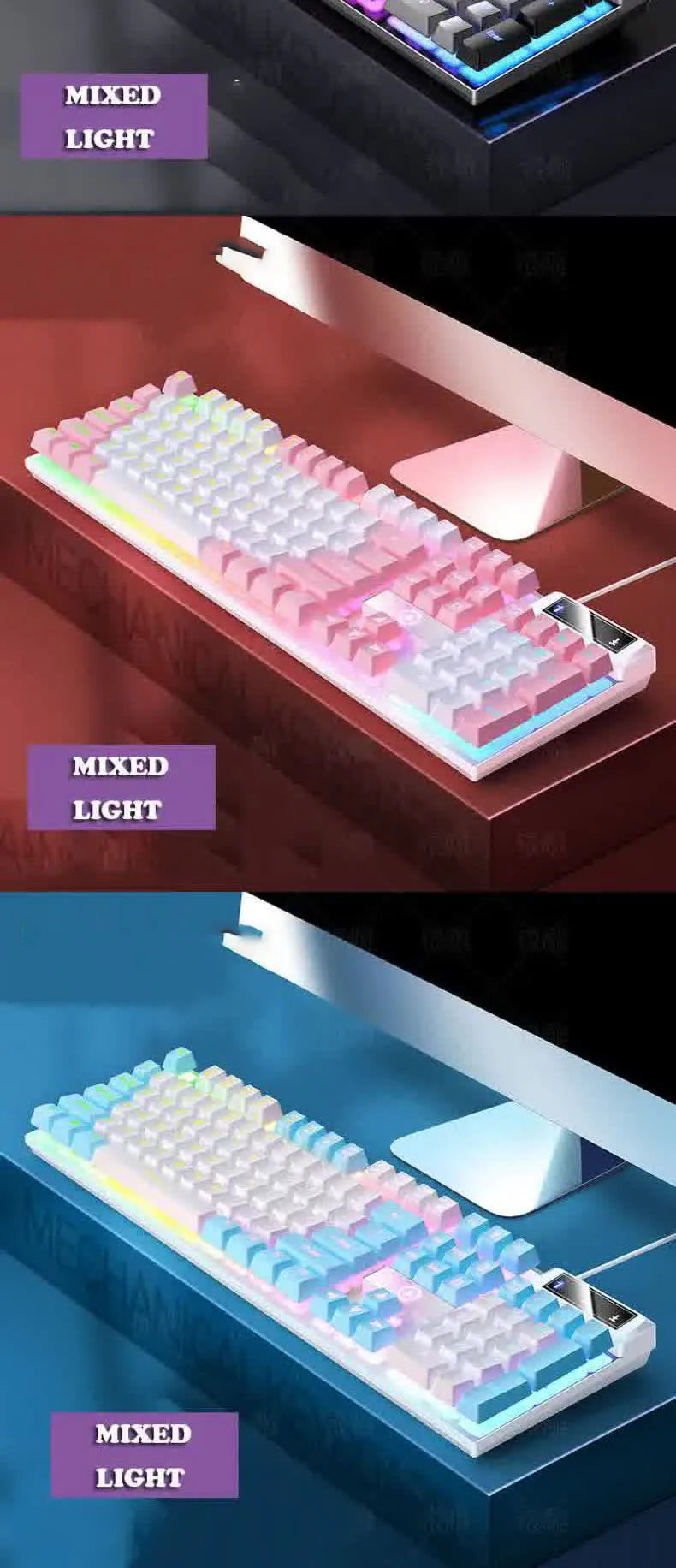Carpbaba K500 104 Key USB Wired Gaming Keyboard Color Backlit Mechanical Hand Feel Keyboard for Computer Laptop PC Accessories