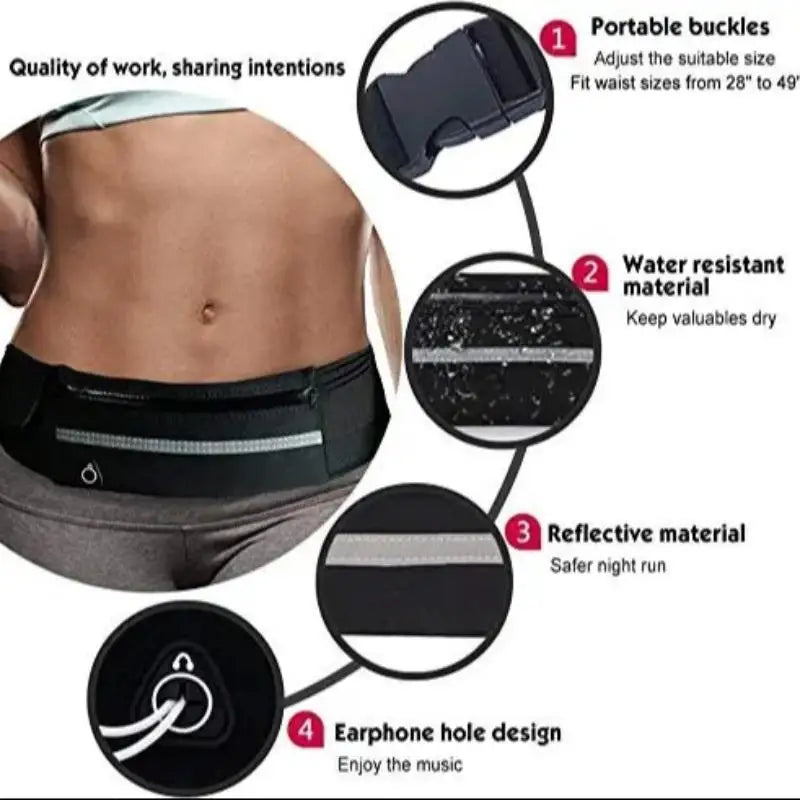 Unisex adjustable sports waist bag for men and women, suitable for running and hiking, waterproof waist bag, mobile wallet, key