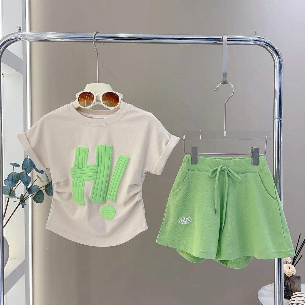 Teen Girls Clothing Set Summer New Letter Print Short-sleeved Tops+Shorts 2Pcs Suit For 4-12 Years Kids Casual Tracksuit Outfits