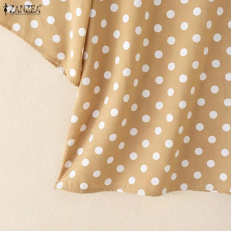 ZANZEA Elegant Woman Polka Dot Blouses Vintage V-Neck Half Bell Sleeves Loose Tops 2026 Summer Vacation Casual Blusas de Mujer