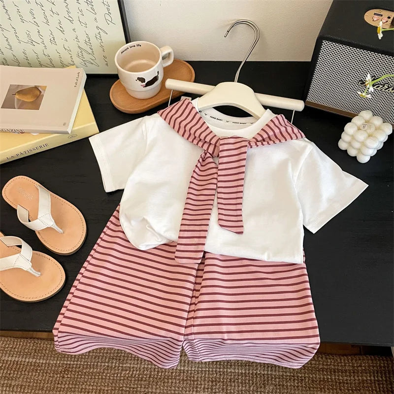 New Girls Summer Sets Children Casual Printed T-Shirt Suit Kids Short-Sleeve Top+Shorts Pcs Outfits Teenager Fashion Clothes