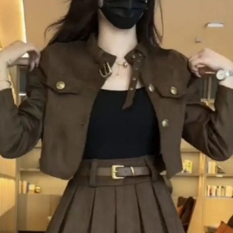 Fashionable Short Outerwear And Half-length Pleated Skirt Set Women's Spring 2026 Stylish Slimming Ensemble Casual Style