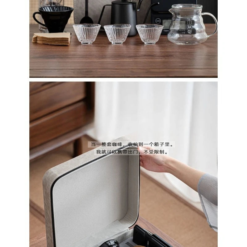 V60 Travel Hand Brew Coffee Set Electric Bean Grinder Stainless Steel Coffee Pot Household Storage Kit