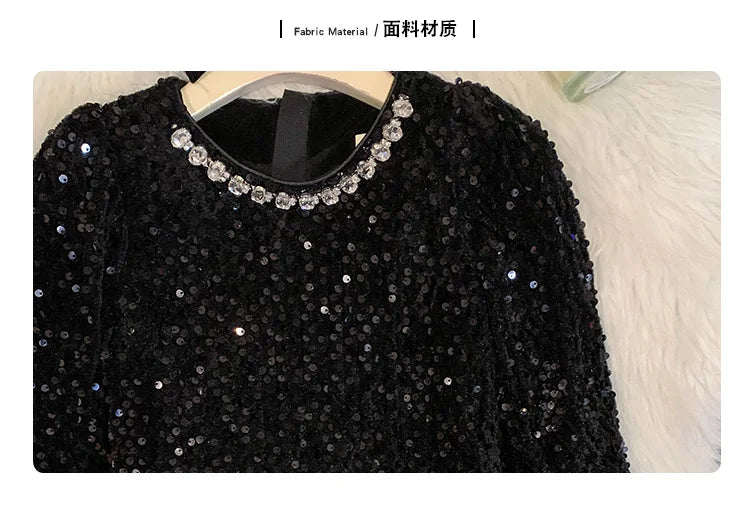 Girls' Dress Winter New Foreign Style Girls Velvet Princess Dress Children's Fashionable Sequined Heavy Industry Dress