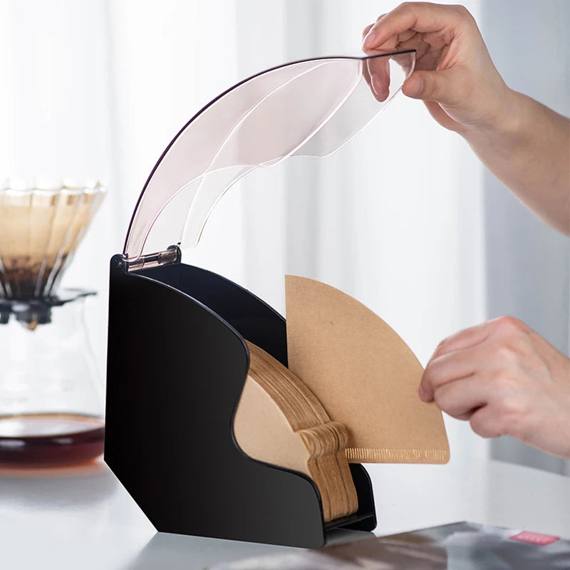 EXSX Dust-proof  Coffee Filter Paper Holder Storage Rack with Plastic Cover Dispenser Storage Barista Tools for Kitchen Utensils