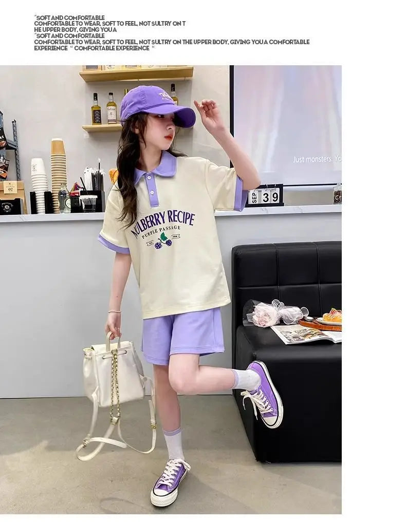 Summer Teenage Girls Clothes Set Children O-Neck Tshirt and Pleats Skirts Suit Student School Short Sleeve Tee Bottom Outfits