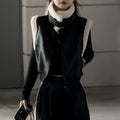 Autumn Winter Thickened Plush Patchwork Zipper Short Vest Women's High Waist Casual Wide Leg Pants Set Fashionable Cool