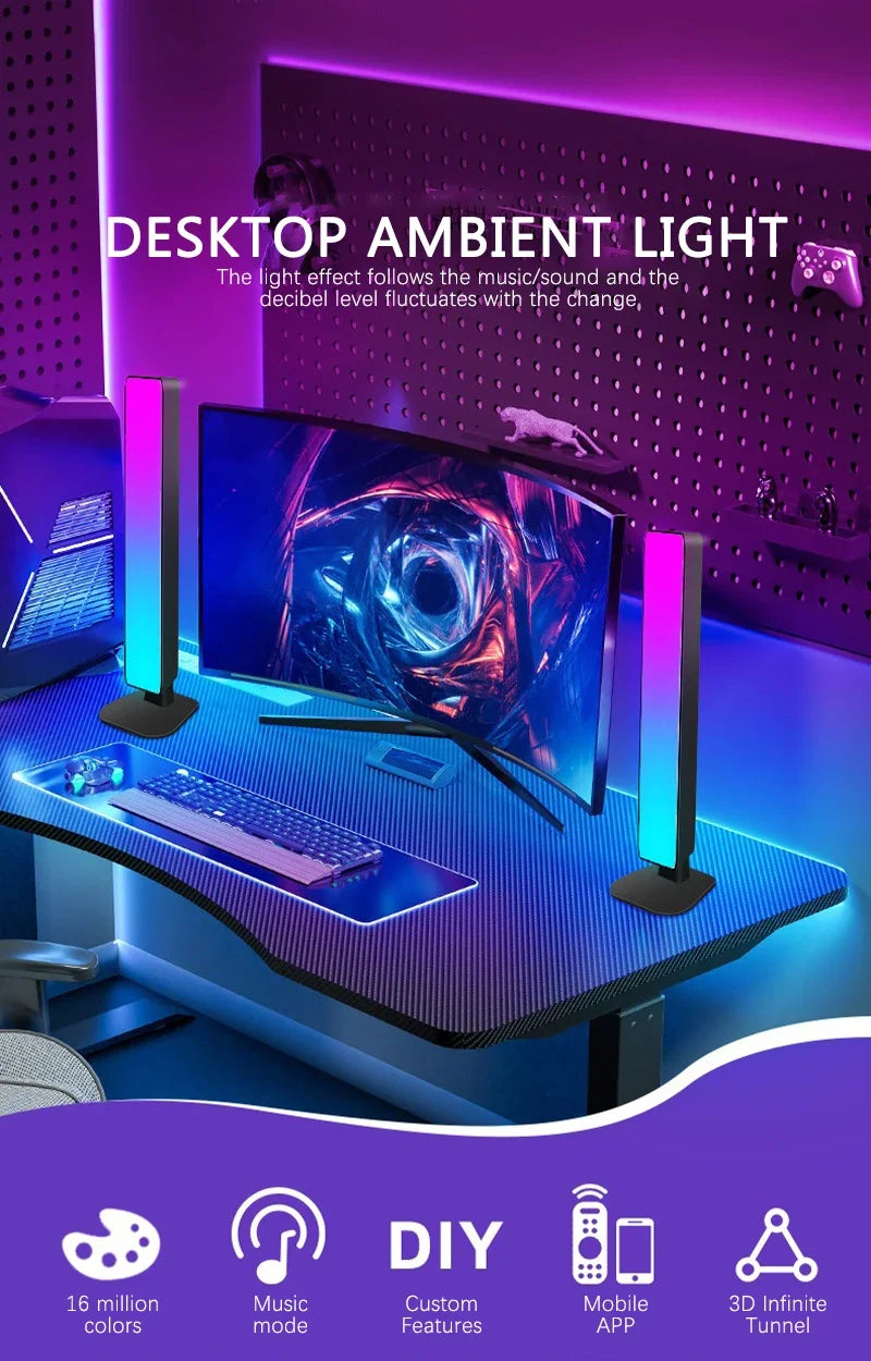 Smart RGB Esports Light Wifi Tuya Music Rhythm Sound Pickup Car Atmosphere Light Festival Gaming Room Desktop Decor Lamp