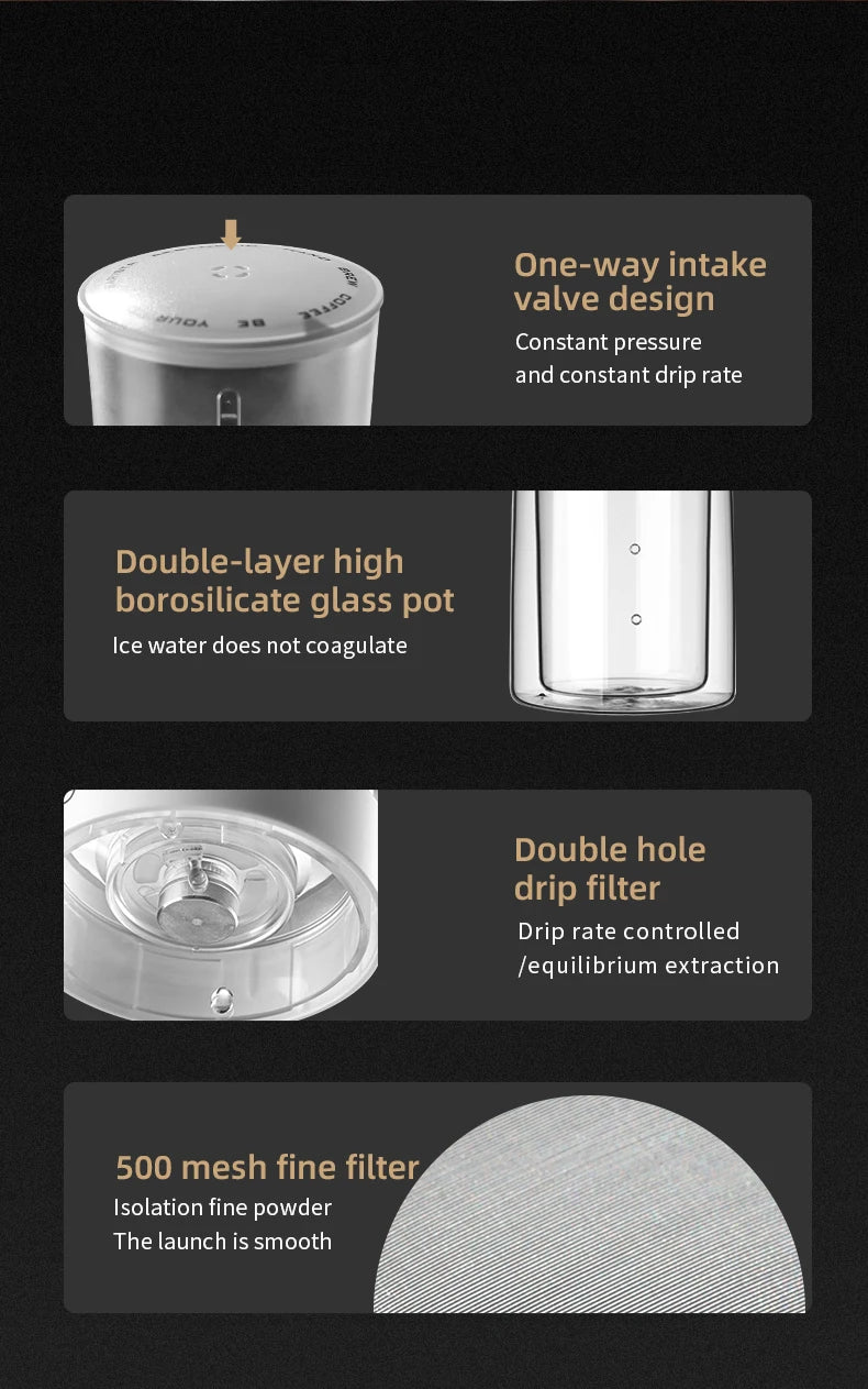 Bincoo Cold Brew Extraction Pot Double-layer Glass Ice Drip Pot Drip Coffee Maker Extraction Ice Sharing Cup 450ML
