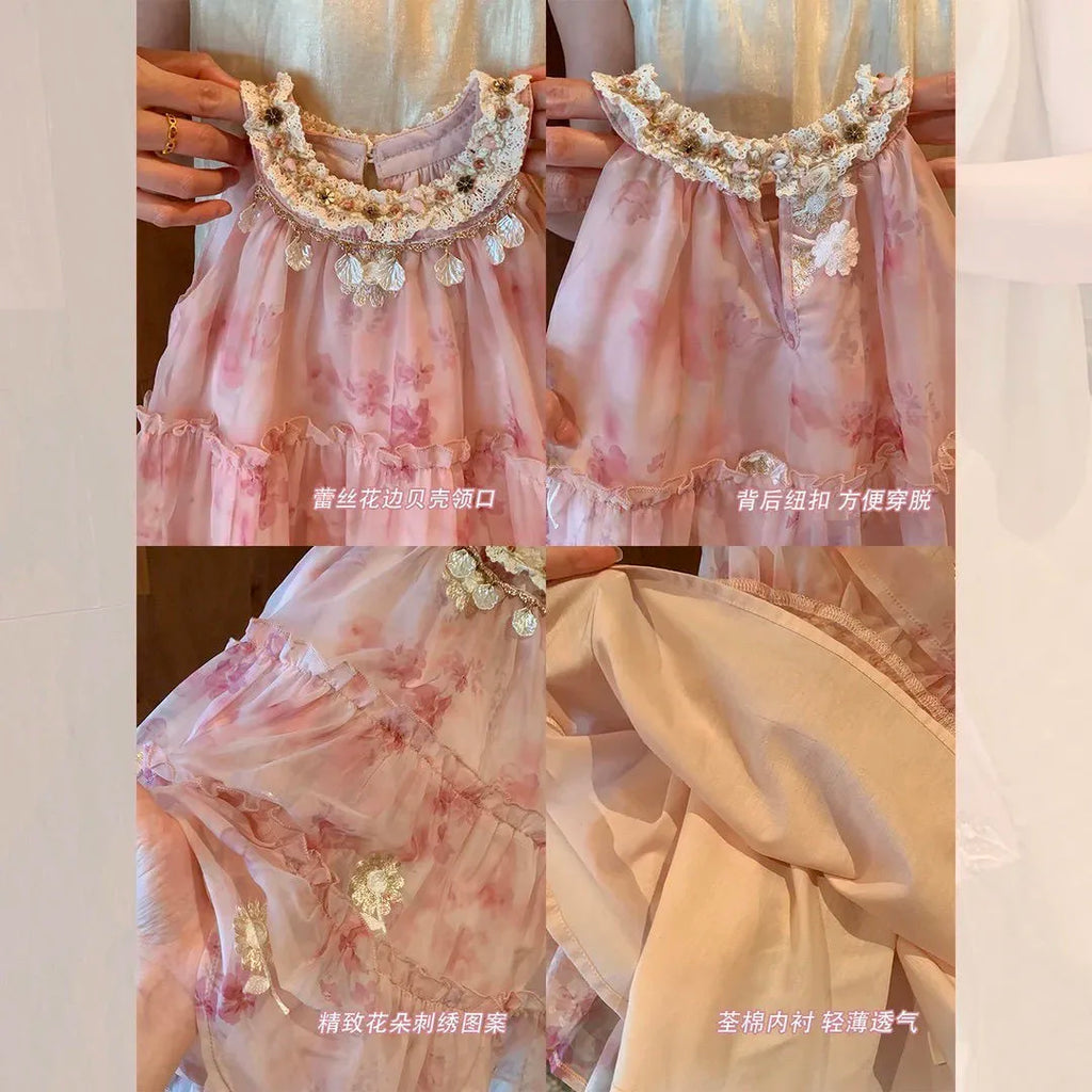 Girls' Summer Dress 2025 New Vacation Princess Dress Children's Baby Stylish Tank Top Skirt Floral Dress