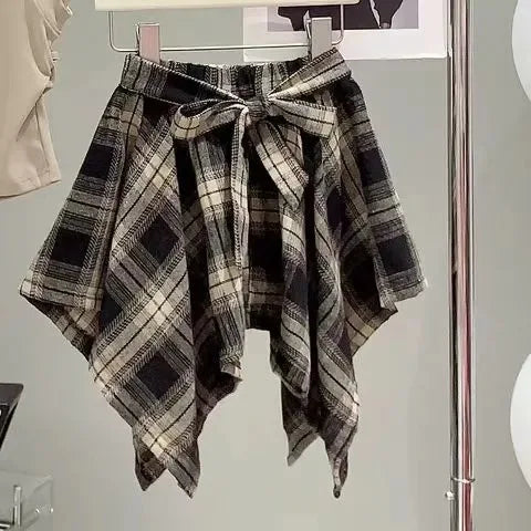 Summer Girls Clothing Set Solid Color Letter Print T-shirt+Plaid Irregular Skirt 2Pcs For 5-14 Years Teen Kids Fashion Outfit