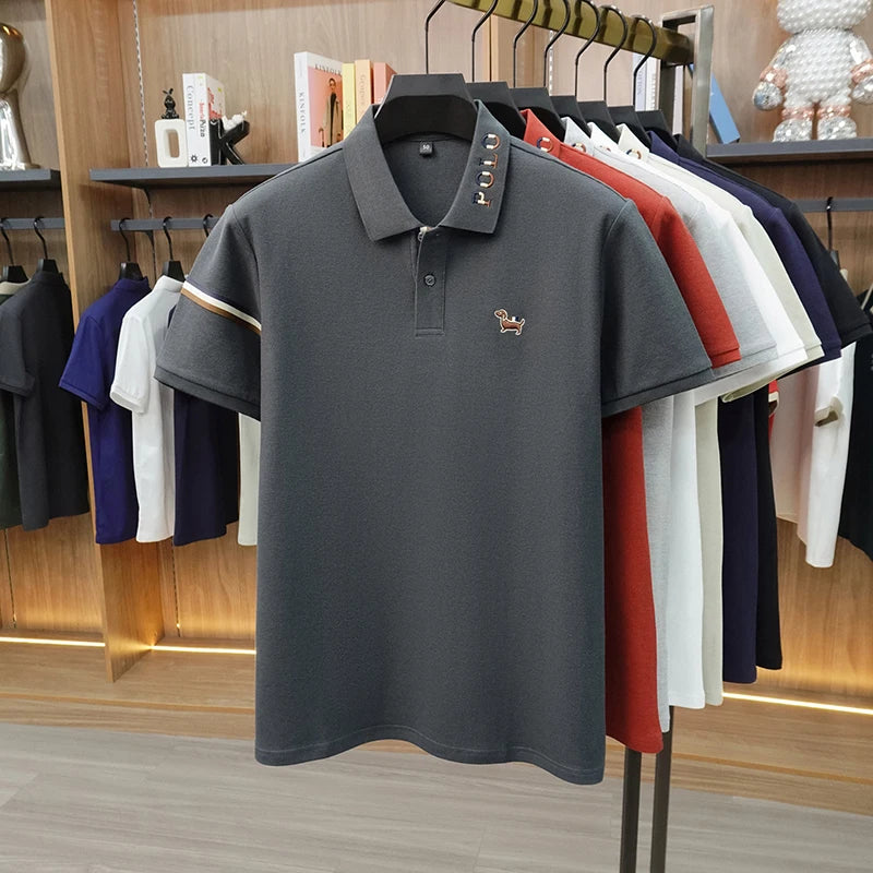 100% pure cotton short sleeve polo shirt summer comfort men's T-shirt designer brand cartoon dog embroidery fashion casual top
