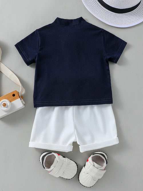 2PCS Infant Baby Boy Clothes Set White Short Sleeves T-shirt Shorts  Summer Daily Casual Outfit for Toddler Suits