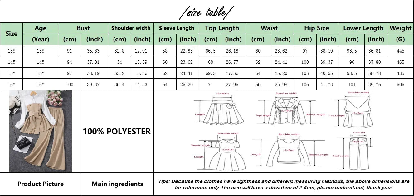 Teen Girls Clothing Set Long Sleeve Solid Color Spring Autumn Belt Child Suit Casual Elegant Comfort Girls Outfits 13-16 Years