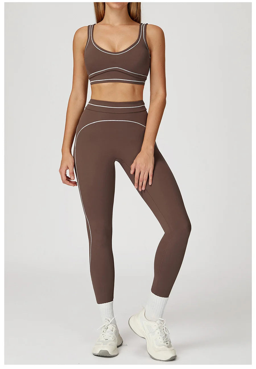 Yoga Set 2PCS Gym Clothes Sportswear Workout Outfits Women Long Sleeve Top Tracksuits Fitness Sports Bra Running Shorts Leggings