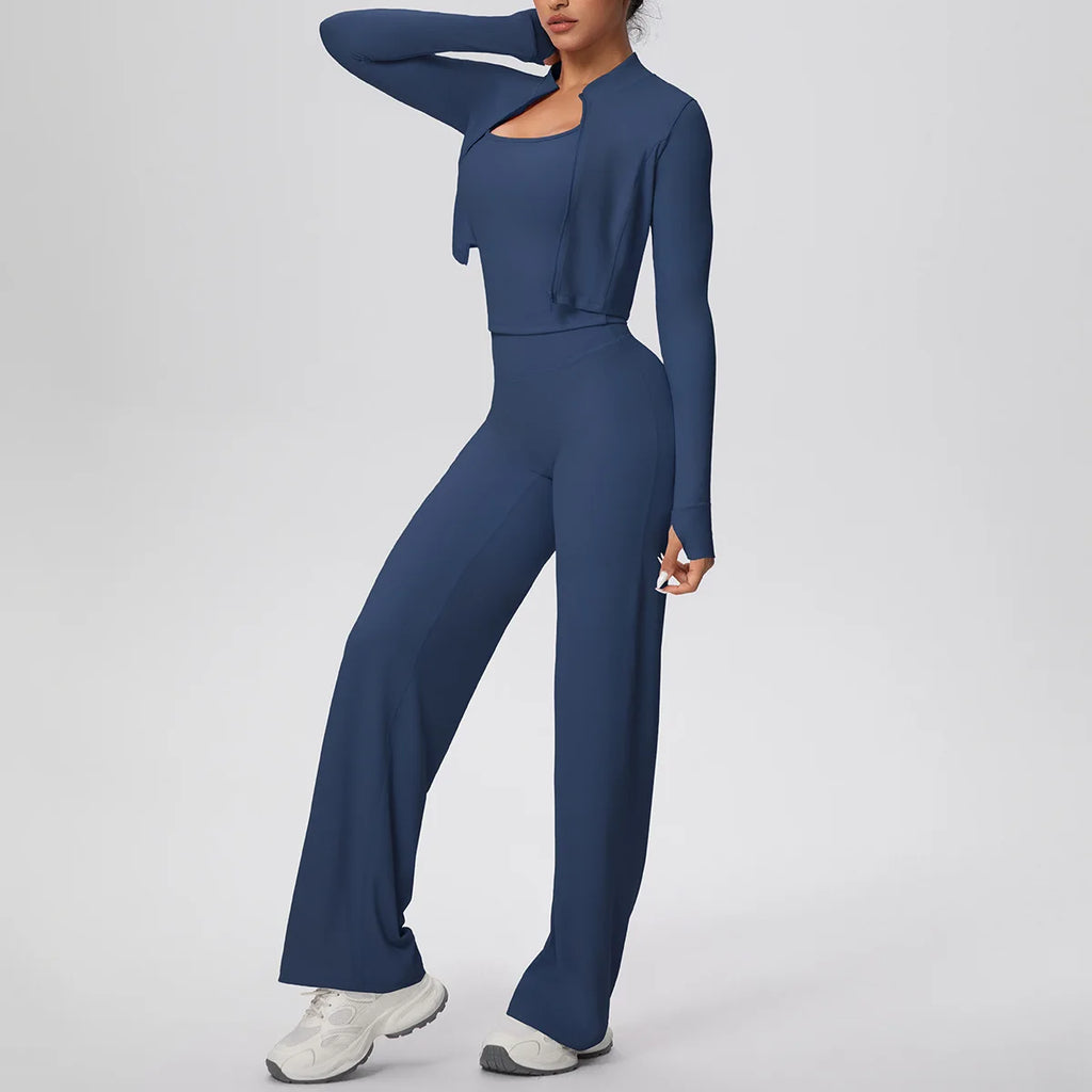 Yoga Set 3PCS Women Workout Sets Sportswear Gym Clothing Fitness zipper Long Sleeve High Waist Leggings Sports Suits Yoga Suit