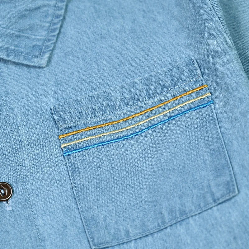 Summer kids clothes denim blue boy and girl dress t-shirt top set baby romper skirt colorful embroidery stripes children outfit
