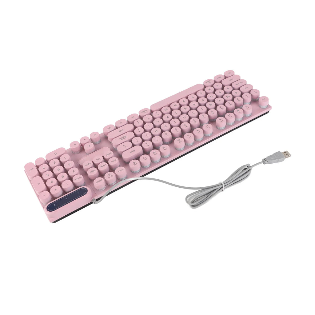 1Pc Gaming Keyboard USB Round 104 Keycaps Backlit Ergonomic Fodable Feet Multimedia Keys Wired Keyboard for Desktop Laptop
