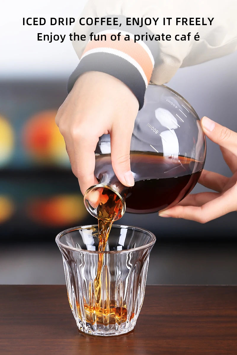 Home Wooden Stand Borosilicate Glass Ice Drop Pot Iced Cold Tower Drip Commercial Cold Brew Coffee Maker