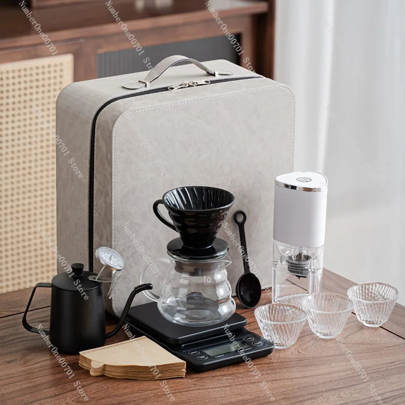 V60 Travel Pour Over Coffee Kit with Electric Grinder, Stainless Pot & Gift Box
