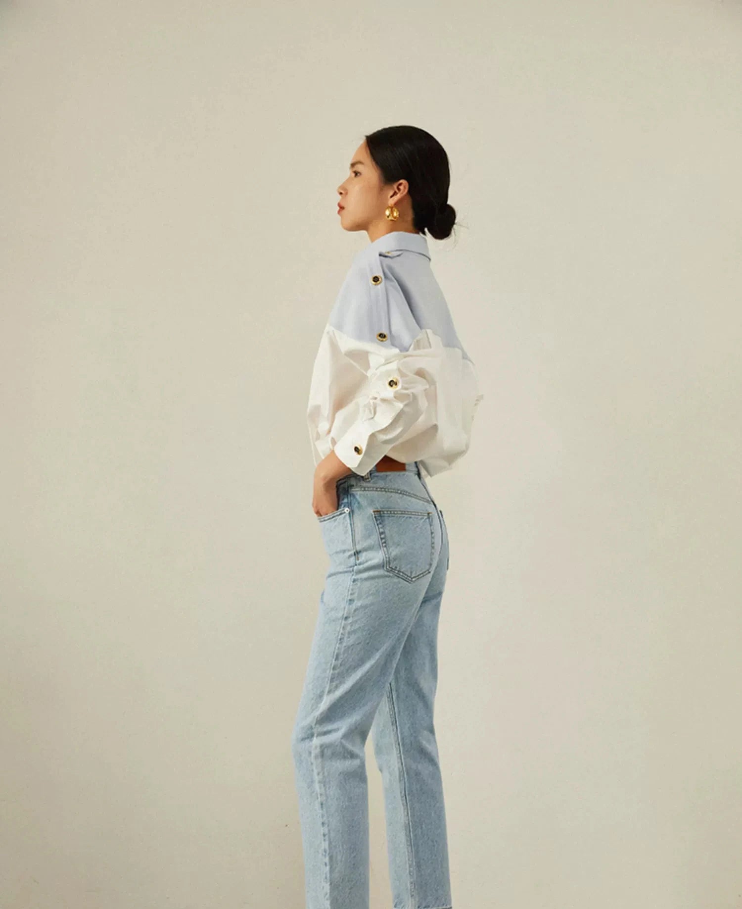 CHCH Women's Shirt 2025 New High Quality Splicing Color Contrasting Long Sleeve Business Shirt Commuter Women's Wear