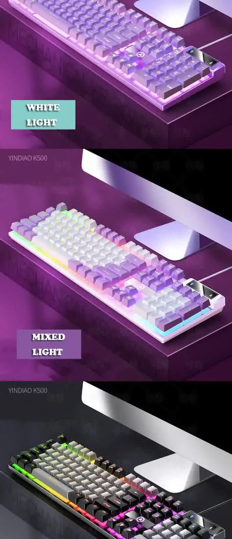 Carpbaba K500 104 Key USB Wired Gaming Keyboard Color Backlit Mechanical Hand Feel Keyboard for Computer Laptop PC Accessories