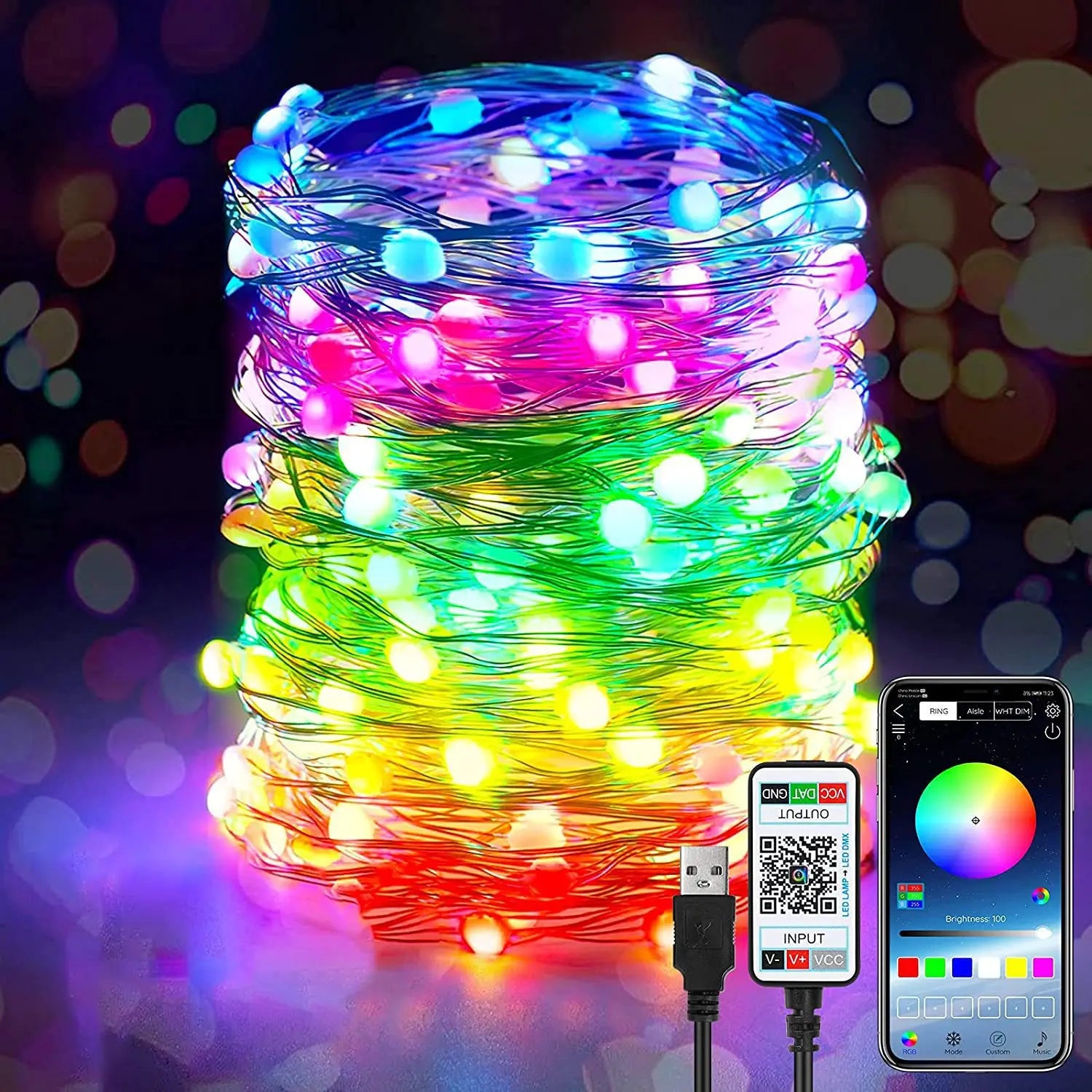 2-20M RGB LED String Lights with App Control Bluetooth USB Fairy Lights Color Changing DIY Decor for Gaming Party Live Streaming