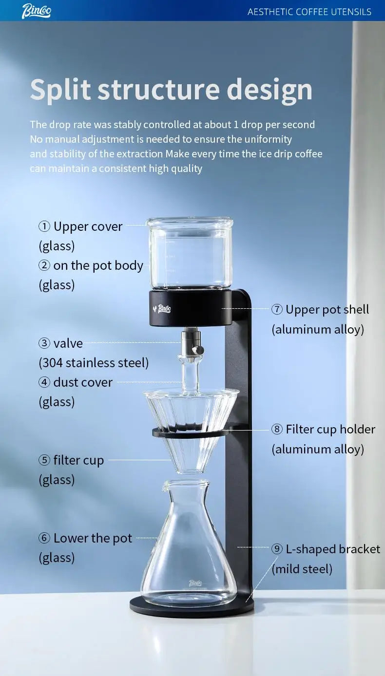 BINCOO L-Shaped Cold Brew Coffee Dripper Cold Brew Drip Coffee Maker Ice Brew Drip-Style Low-Temperature Slow-Brewed Coffee