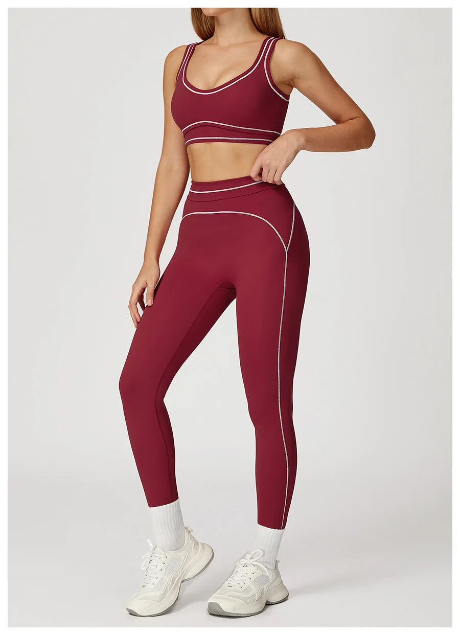 Yoga Set 2PCS Gym Clothes Sportswear Workout Outfits Women Long Sleeve Top Tracksuits Fitness Sports Bra Running Shorts Leggings