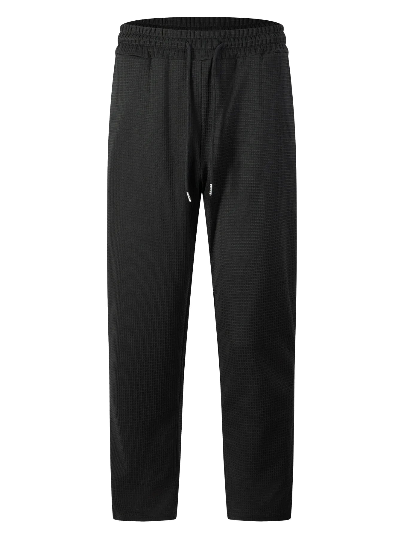 Men's new wide-checkered drawstring casual pants - lightweight, breathable, solid color, comfortable straight-leg trousers