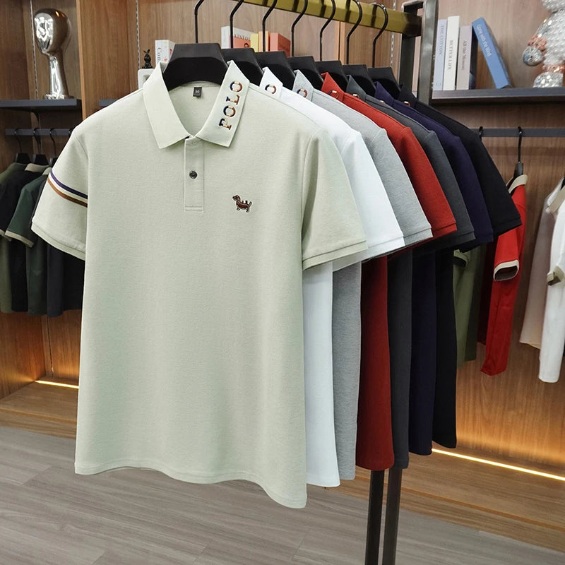 100% pure cotton short sleeve polo shirt summer comfort men's T-shirt designer brand cartoon dog embroidery fashion casual top
