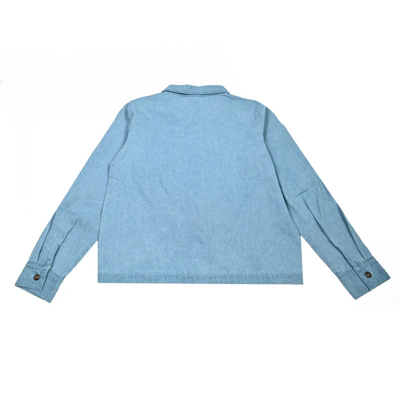 Summer kids clothes denim blue boy and girl dress t-shirt top set baby romper skirt colorful embroidery stripes children outfit