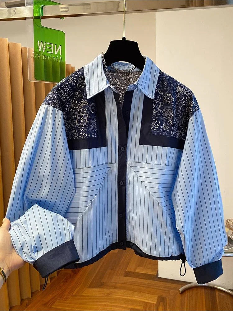 Chic Design Striped Long Sleeved Shirt Spring Autumn New Casual Retro Loose Shirts Versatile Women Fashion Tops