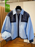 Chic Design Striped Long Sleeved Shirt Spring Autumn New Casual Retro Loose Shirts Versatile Women Fashion Tops