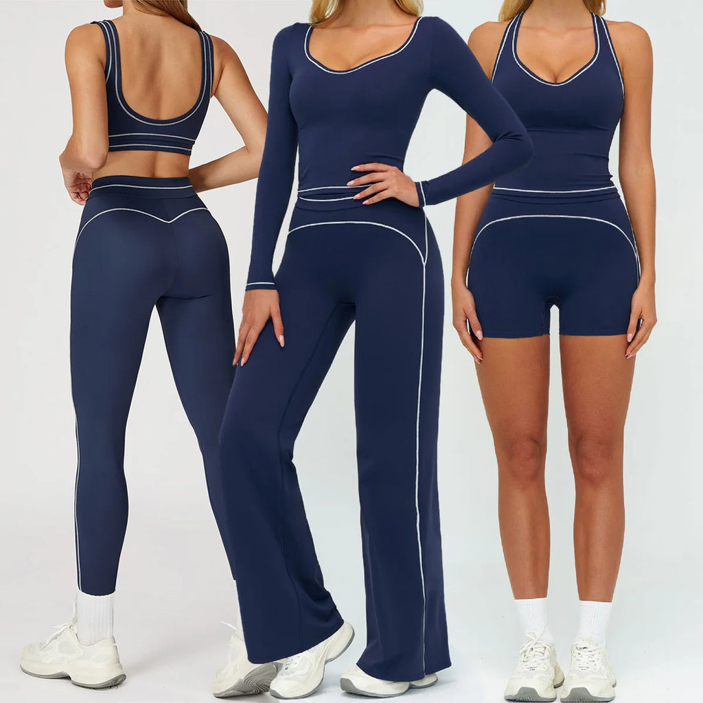 Yoga Set 2PCS Gym Clothes Sportswear Workout Outfits Women Long Sleeve Top Tracksuits Fitness Sports Bra Running Shorts Leggings