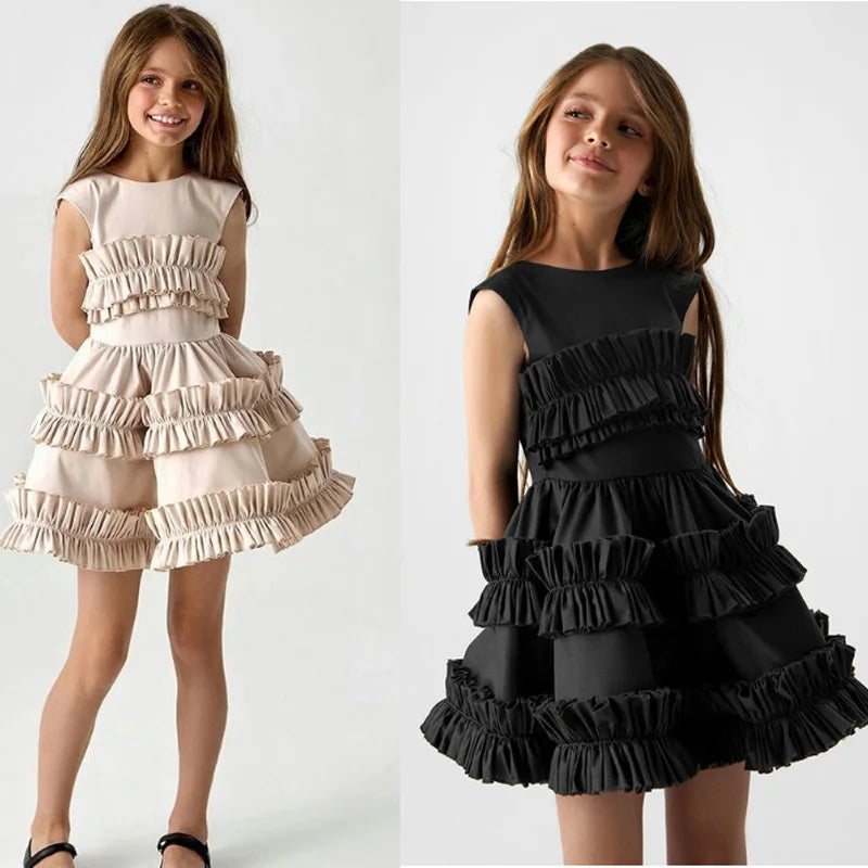 Girls Dress 2025 Spring Autumn Girls Cake Lace Dress Court Vest Dresses for Kids Princess Toddler Cosutme Baby Party Clothing