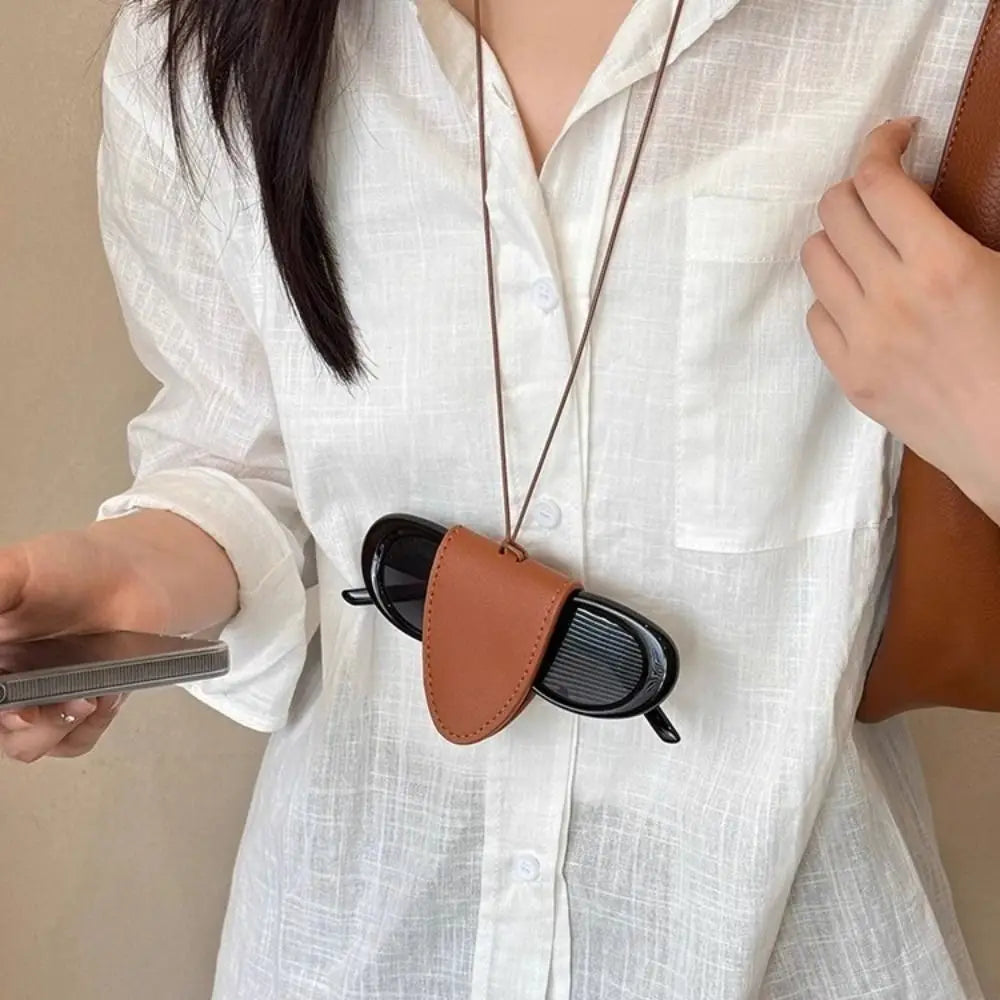 Unisex Leather Eyeglasses Storage Bag Pendant Durable Multifunction Glasses Clip Storage Hanging Rope Simple Hanging Neck Pouch